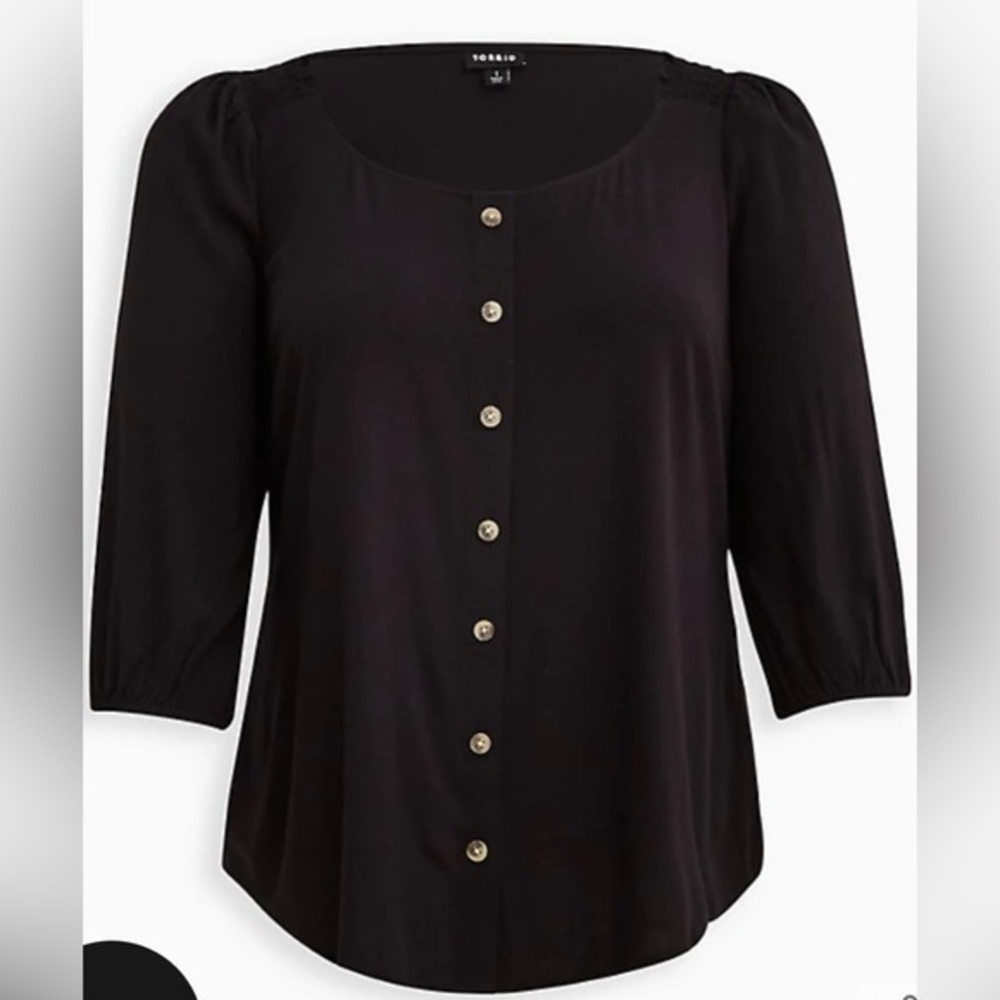 Torrid Rayon Slub Button-Front Puff Sleeve Top - Picture 5 of 7
